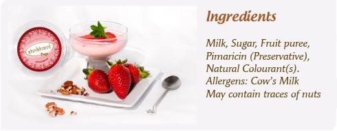 Ingredients - Milk, Sugar, Fruit puree, Primarican (Preservative),Natural Colourant, Allergies: Cow's Milk. May contain traces of nuts